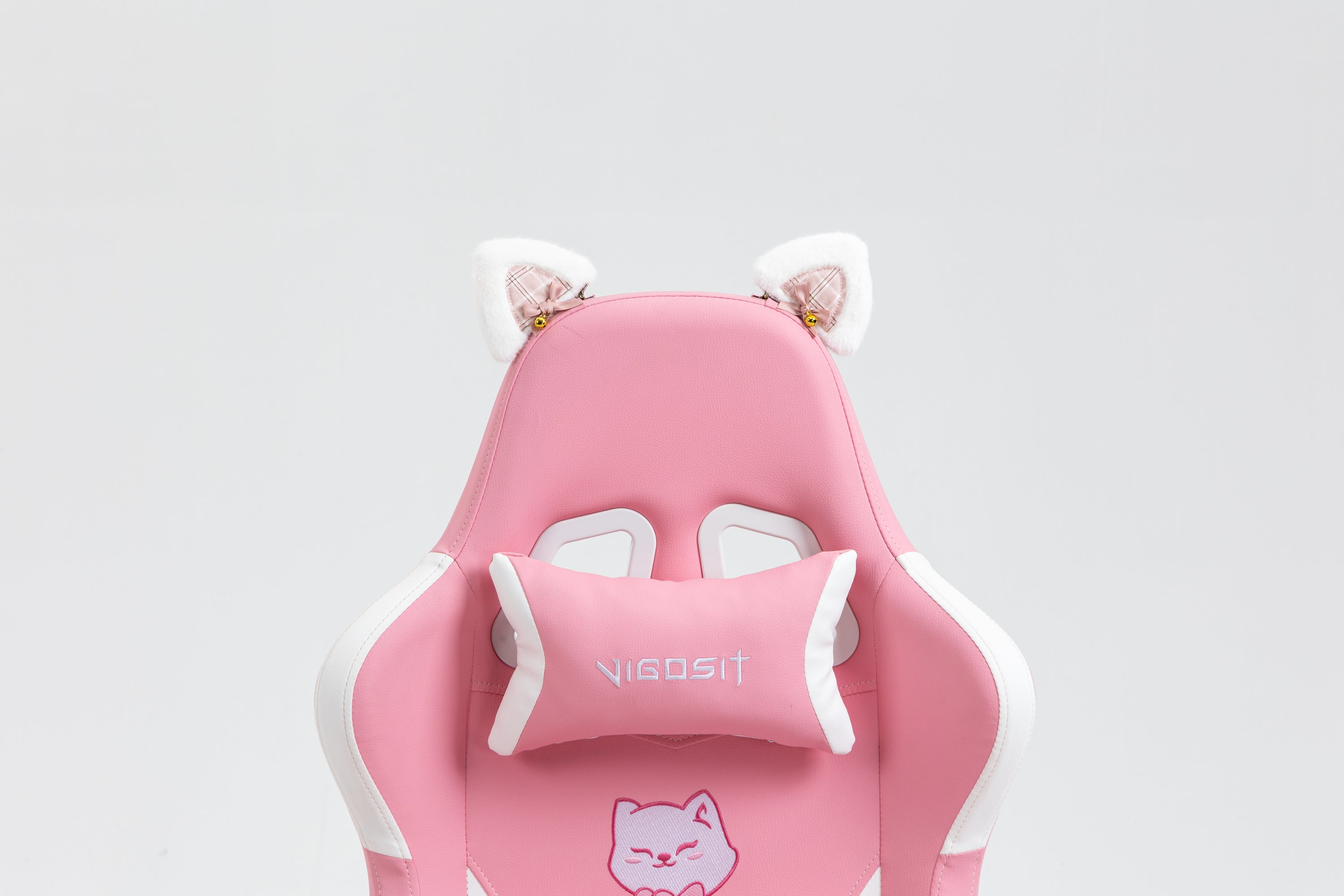Cat Ears Pink Gaming Chair - Pink PU Leather Ergonomic Reclining Office Chair with Footrest, 310lb Capacity, 6-Position Recli