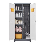 Gray Metal Lockers with Locking Doors, Adjustable Shelves, High Broom Tool Storage Cabinet, 72-Inch Kitchen, Office, Shop Org