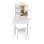 Modern White Vanity Desk with 3 LED Lighting Modes, 3 Drawers, Open Shelves, Hair Dryer Holder, and Dressing Chair - MDF Construction - Grand Goldman Shop