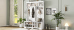 Modern Hallway Hall Tree with Metal Hooks and Storage Space, Multi-Functional Entryway Coat Rack with Shoe Cubbies, White - Grand Goldman Shop