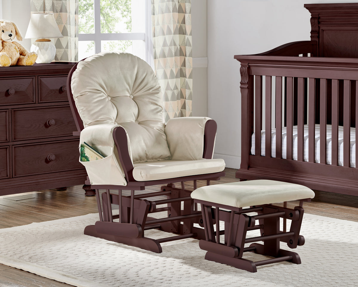Mason Glider and Ottoman Espresso Wood and Beige Fabric - Grand Goldman Shop
