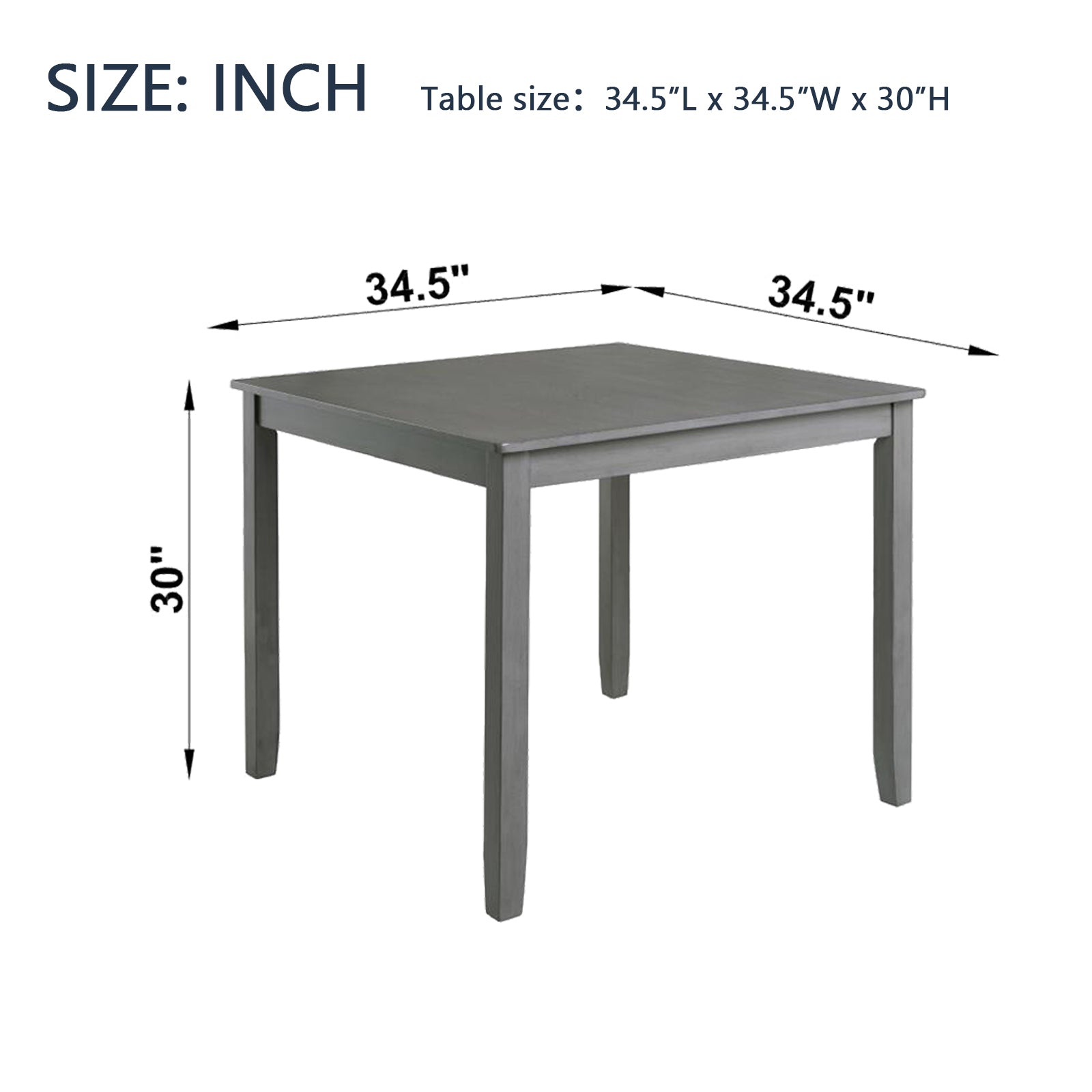 Wooden Dining Square Table, Kitchen Table for Small Space, 4 Person Dining Table, Gray ONLY THE TABLE - Grand Goldman Shop