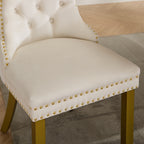 A&A Furniture, Nikki Collection Modern, High-end Tufted Solid Wood Contemporary Velvet Upholstered Dining Chair with golden Wood Legs Nailhead Trim 2-Pcs Set, Milky White,SW1401MW - Grand Goldman Shop