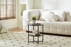 Small round side table,2 tiers farmhouse end table,accent tables for small spaces,night stands for bedrooms living room,coffee  tables with storage shelf,Black - Grand Goldman Shop