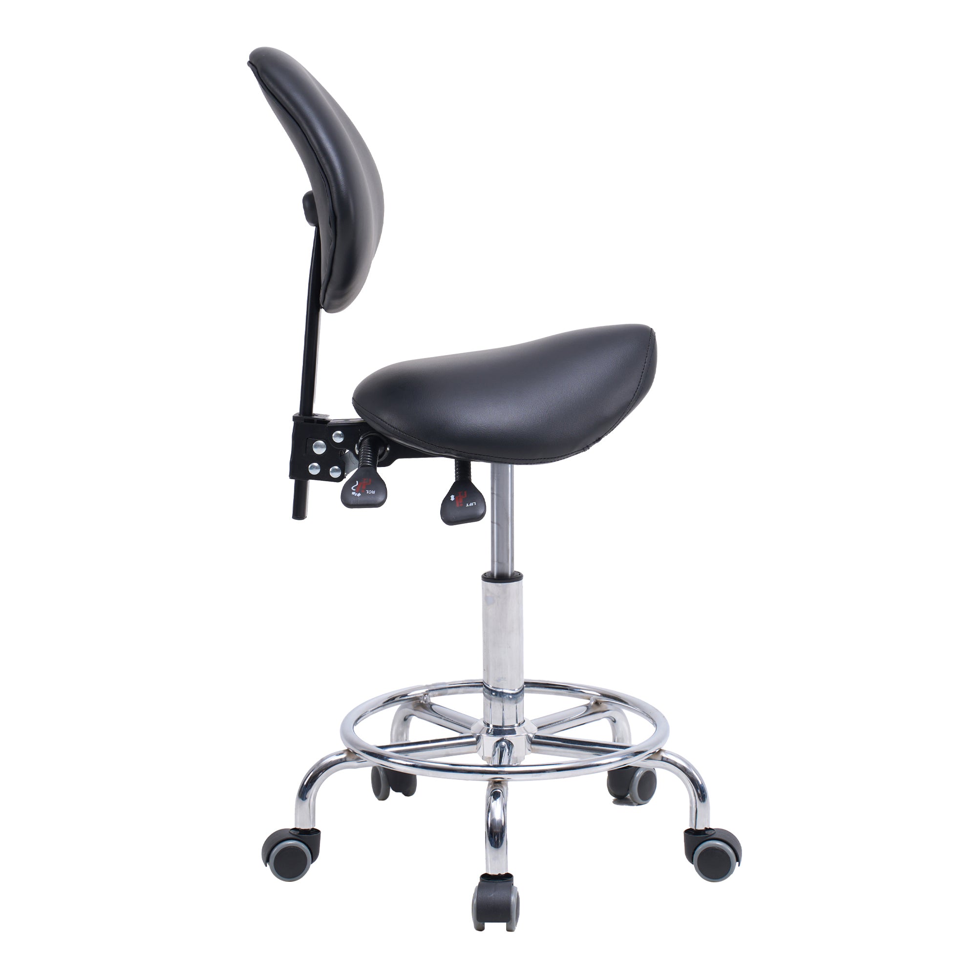 Saddle Stool Chair with Backrest Swivel Hydraulic Ergonomic Tilt Seat Chair with Wheels Footrest for Medical Hospital Clinic 