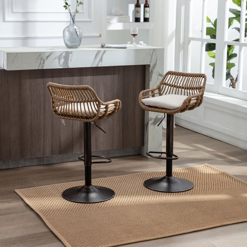 COOLMORE Modern Swivel Bar Stools Set of 2 with Adjustable Counter Height and Footrest in Beige Linen - Grand Goldman Shop