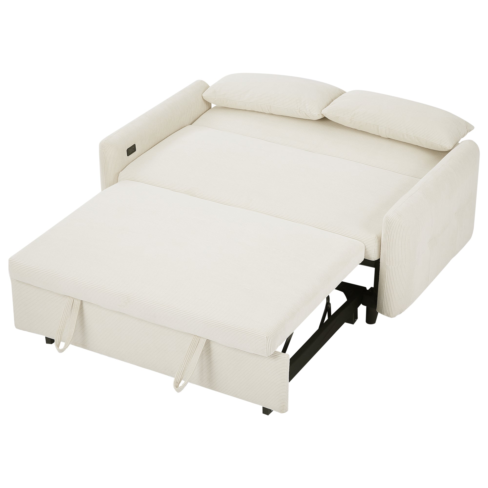Modern Convertible Pull-out Sofa Bed with USB Ports and Pillows, Beige Corduroy, 57.48 inches - Grand Goldman Shop