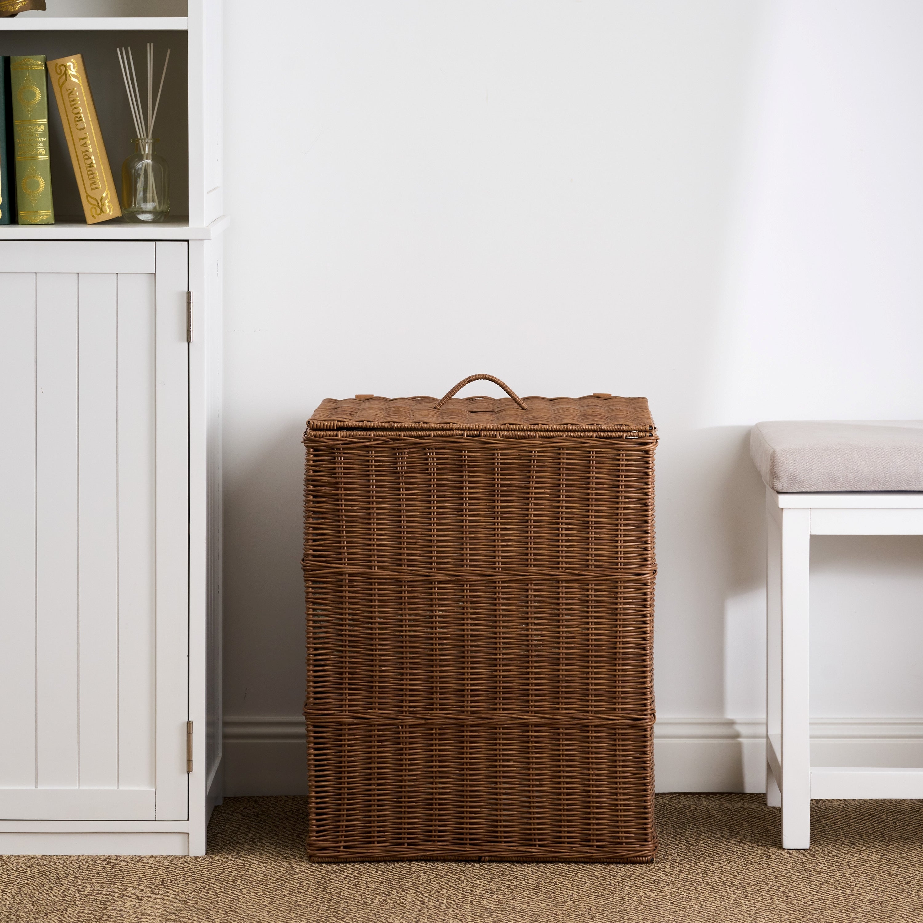 Joseph Rectangular Woven Resin Wicker Laundry Hamper - 17.3' x 13.8' x 23.6' - Espresso Brown - Grand Goldman Shop