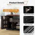 Black Farmhouse Barn Door Storage Cabinet with 2 Drawers & Door Rack, Adjustable Shelves, MDF Construction, 63.11' L x 15.75' W x 32.09' H - Grand Goldman Shop