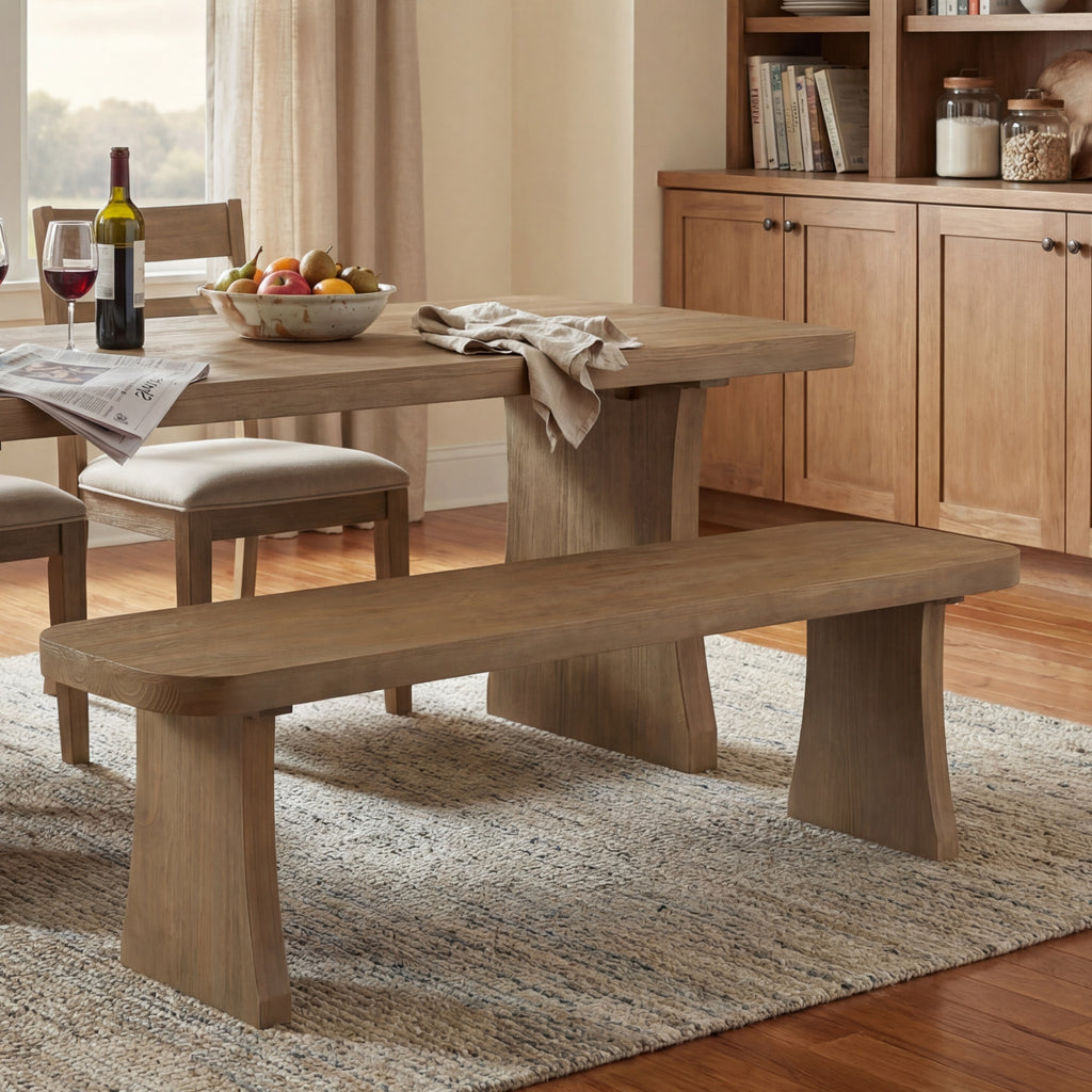 Indoor Pine Dining Bench, 62.9''L Solid Wood Seating, 350lbs Weight Capacity, Fits 3 People for Kitchen, Dining Room & Living Space - Grand Goldman Shop