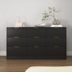 Black 9 Drawer Dresser, 63' Large Deep Chest of Drawers, Wooden Dresser Storage Cabinet with 9 Drawers for Bedroom, Long Dressers for Living Room, Hallway, Drawer panel with wavy patterns - Grand Goldman Shop