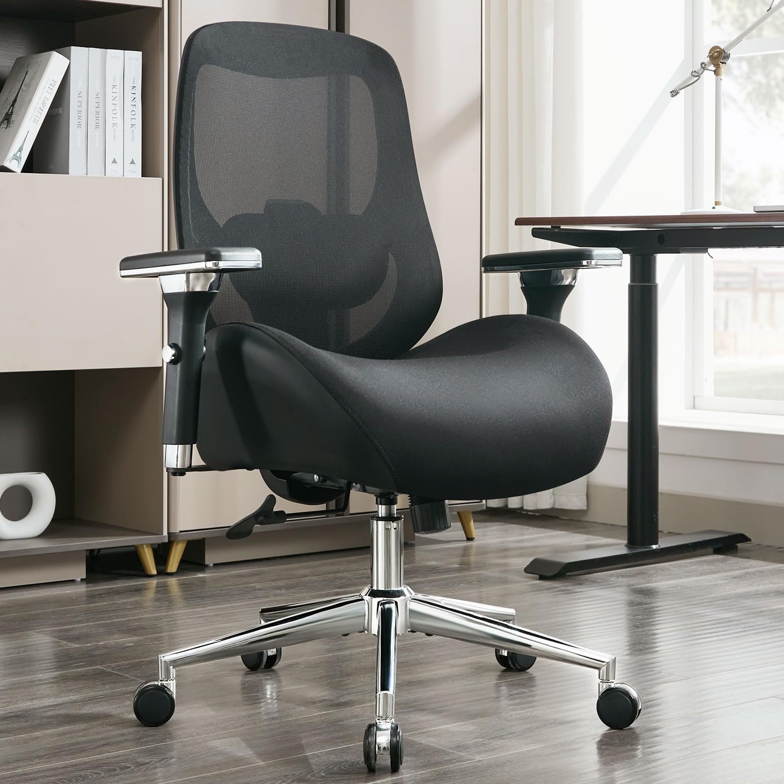 Big and Tall Office Chair with Wide Thick Seat Cushion for Heavy People Ergonomic Computer Mesh Desk Chairs with 4D Armrests,