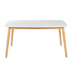 Dining Table with Splayed Rubberwood Legs & Faux Wood Tabletop, Mid-Century Modern - Grand Goldman Shop