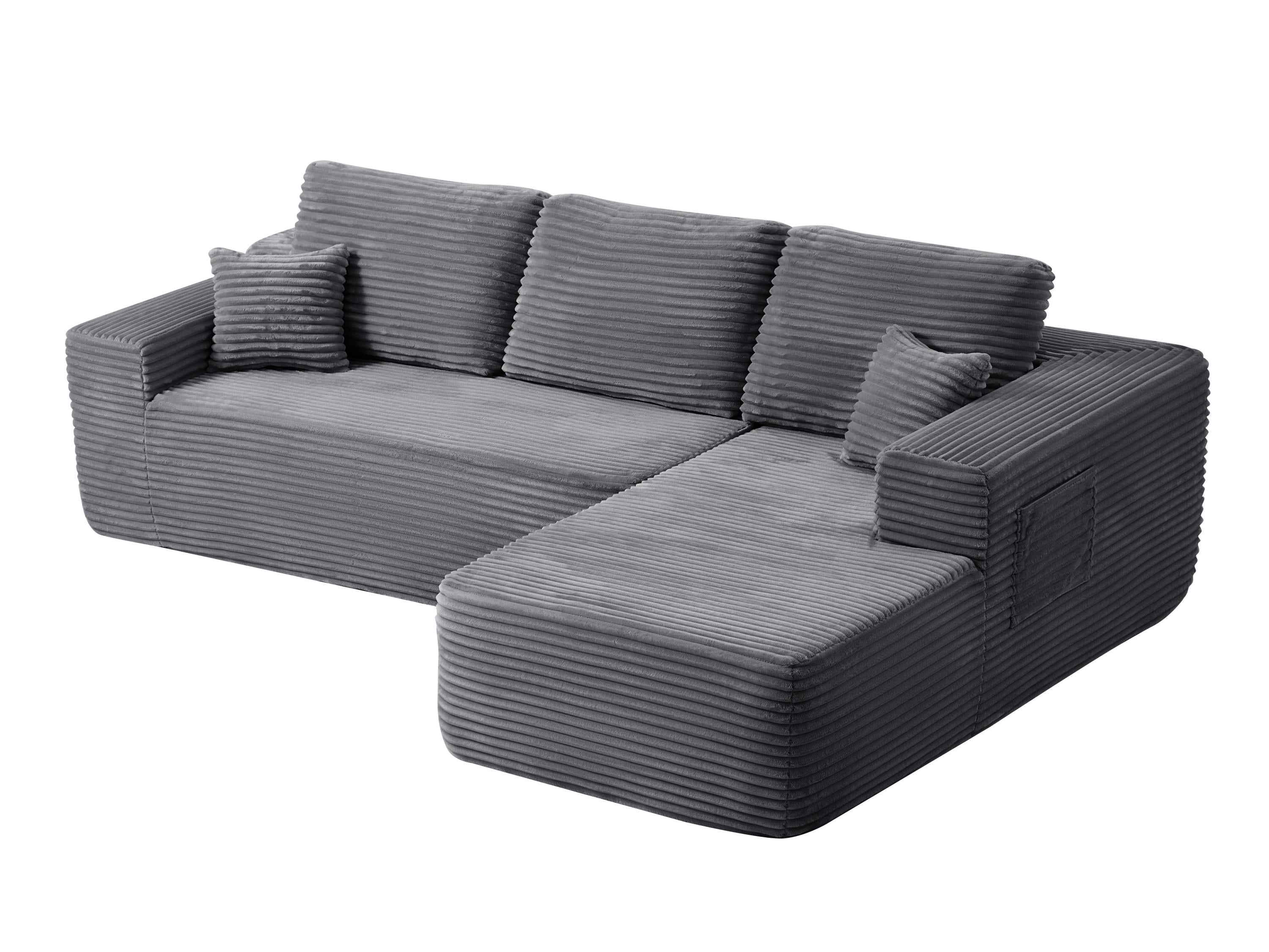 104' Cloud Sectional Sofa with L-Shape Chaise and Side Pockets , Modern Modular Design, Deep Seating, Upholstered Couch for Living Room/Bedroom, No Assembly Required (Plush Fabric), Grey,Right - Grand Goldman Shop