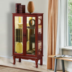 Lighted Curio Cabinet with Adjustable Shelves, Mirrored Back Panel, and Tempered Glass Doors, 3-Tier Cherry Finish - Grand Goldman Shop
