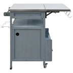 K&K 40.5' Outdoor Grill Cart with Stainless Steel Top, Solid Wood Outdoor Storage Cabinet with Drop Leaf, One Drawer, Towel Rack, Rolling Kitchen Cart with Lockable Wheels for Lawn Garden, Blue Grey - Grand Goldman Shop