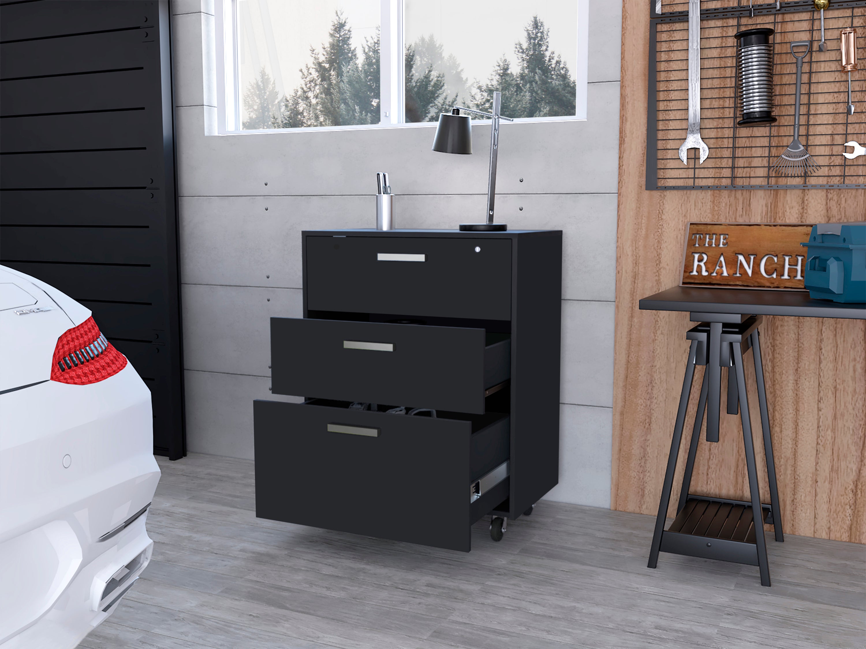 3 Drawers Storage Cabinet with Casters Lions Office, Black Wengue Finish - Grand Goldman