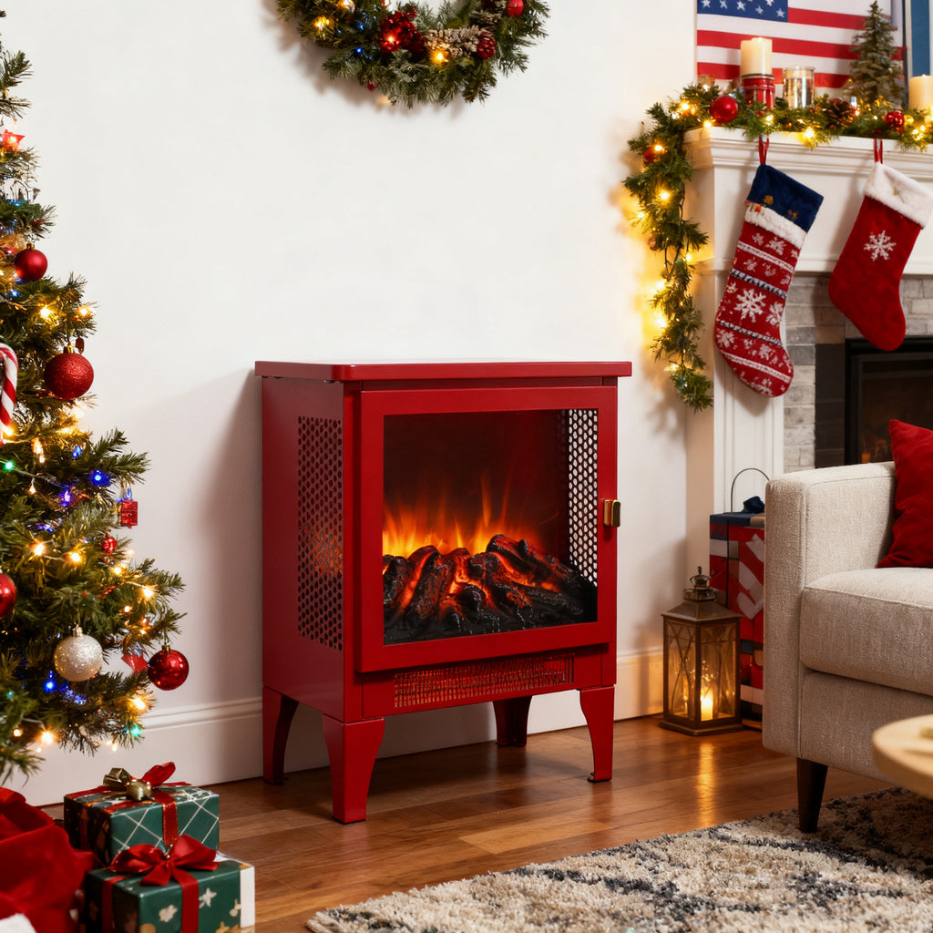 18 inch Freestanding Electric Fireplace Stove heater with 3D Flame effect,Classic Red - Grand Goldman Shop