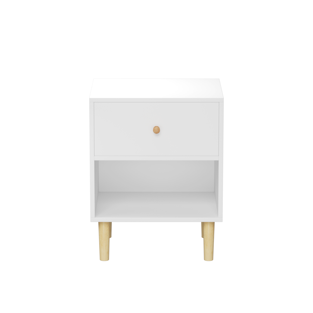 23.22''H White MDF Wooden Nightstand with One Drawer and One Shelf for Kids and Adults - Grand Goldman Shop
