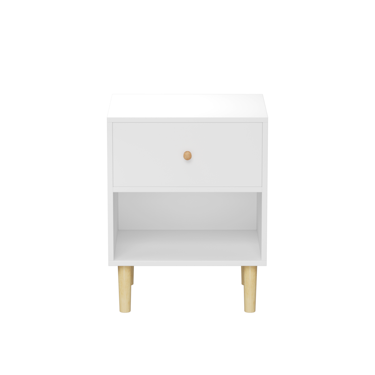 23.22''H White MDF Wooden Nightstand with One Drawer and One Shelf for Kids and Adults - Grand Goldman Shop