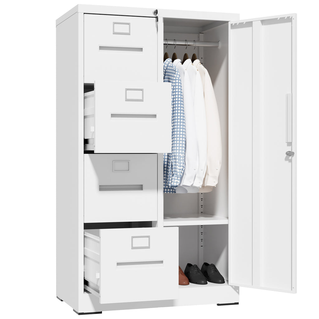 Metal Storage Vertical Filing Cabinet with Lock, Steel File Locker with 4 Drawers and 1 door for School, Living Room, Bedroom