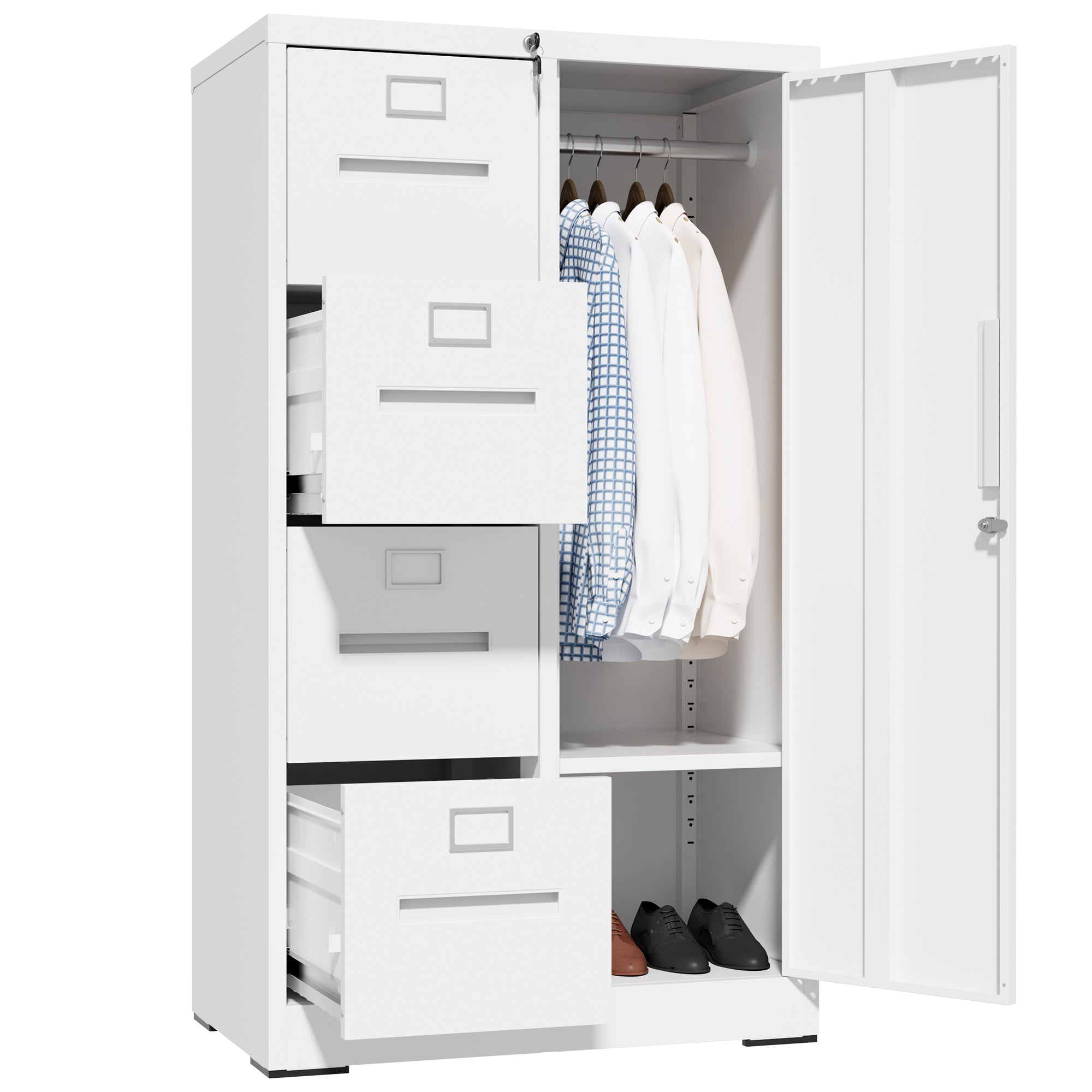 Metal Storage Vertical Filing Cabinet with Lock, Steel File Locker with 4 Drawers and 1 door for School, Living Room, Bedroom
