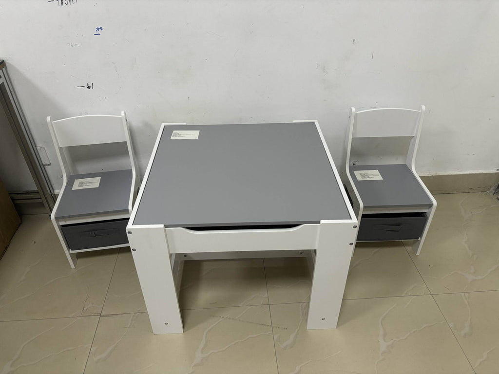 Kids Table and Chair Set, 3 in 1 Wooden Activity Table with Storage Drawer for Toddlers Drawing, Reading, Crafts, 2 in 1 Deta