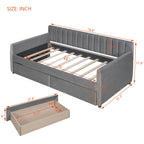 Twin Size Upholstered daybed with Drawers, Wood Slat Support, Gray - Grand Goldman Shop