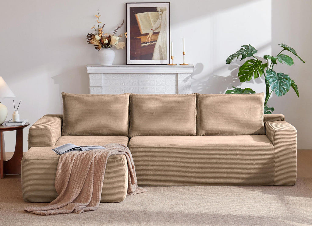 96.9'Cloud Sectional Couch with L-Shape Chaise,Modern Modular Sofa with Deep Seat,,Upholstered Couches for Living Room Bedroom,No Assembly Required,(Plush Corduroy Fabric),Camel - Grand Goldman Shop