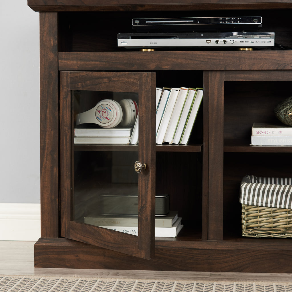Modern TV Stand for up to 65 Inch TVs, Entertainment Center Farmhouse TV Cabinet Media Console Table with Glass Doors for Living Room, Brown 60'W*15.75'D*29'H - Grand Goldman Shop