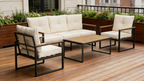 Gartenmöbel-Set aus Stahl, übergroße Loungemöbel für den Außenbereich mit tiefer Sitzfläche und breiter Armlehne, modulares Sofa aus Metall für den Außenbereich mit 10 cm dicken beigefarbenen Kissen und Couchtisch, 5-Sitzer für den Garten
