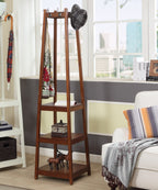 Vassen Coat Rack w/ 3-Tier Storage Shelves in Espresso Finish - Grand Goldman Shop