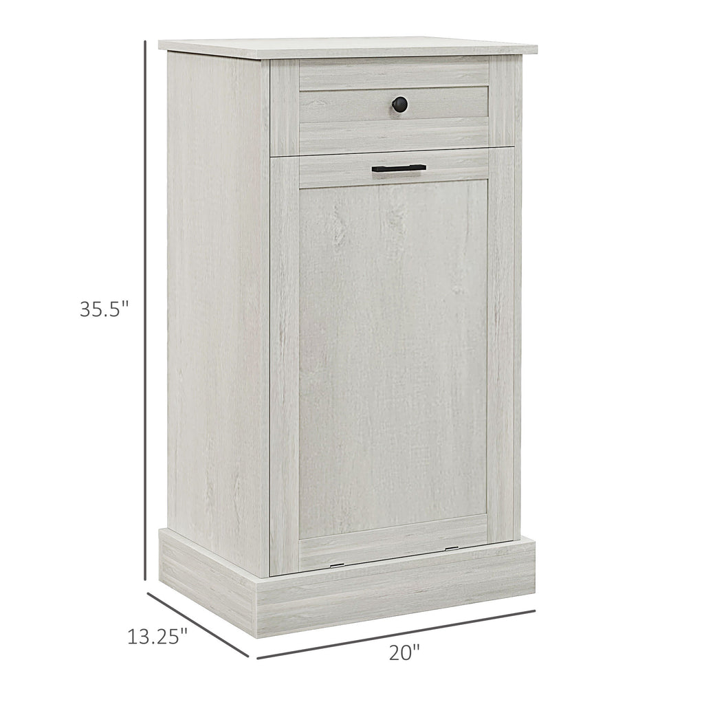HOMCOM Kitchen Tilt Out Trash Bin Cabinet Free Standing Recycling Cabinet Trash Can Holder With Drawer, Light Gray - Grand Goldman Shop