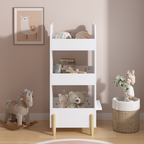 Kids Bookshelf with Chalkboard Side – Bear-Shaped Wooden Bookcase with 3-Tier Storage, Drawing Board for Toddlers, Toy and Bo