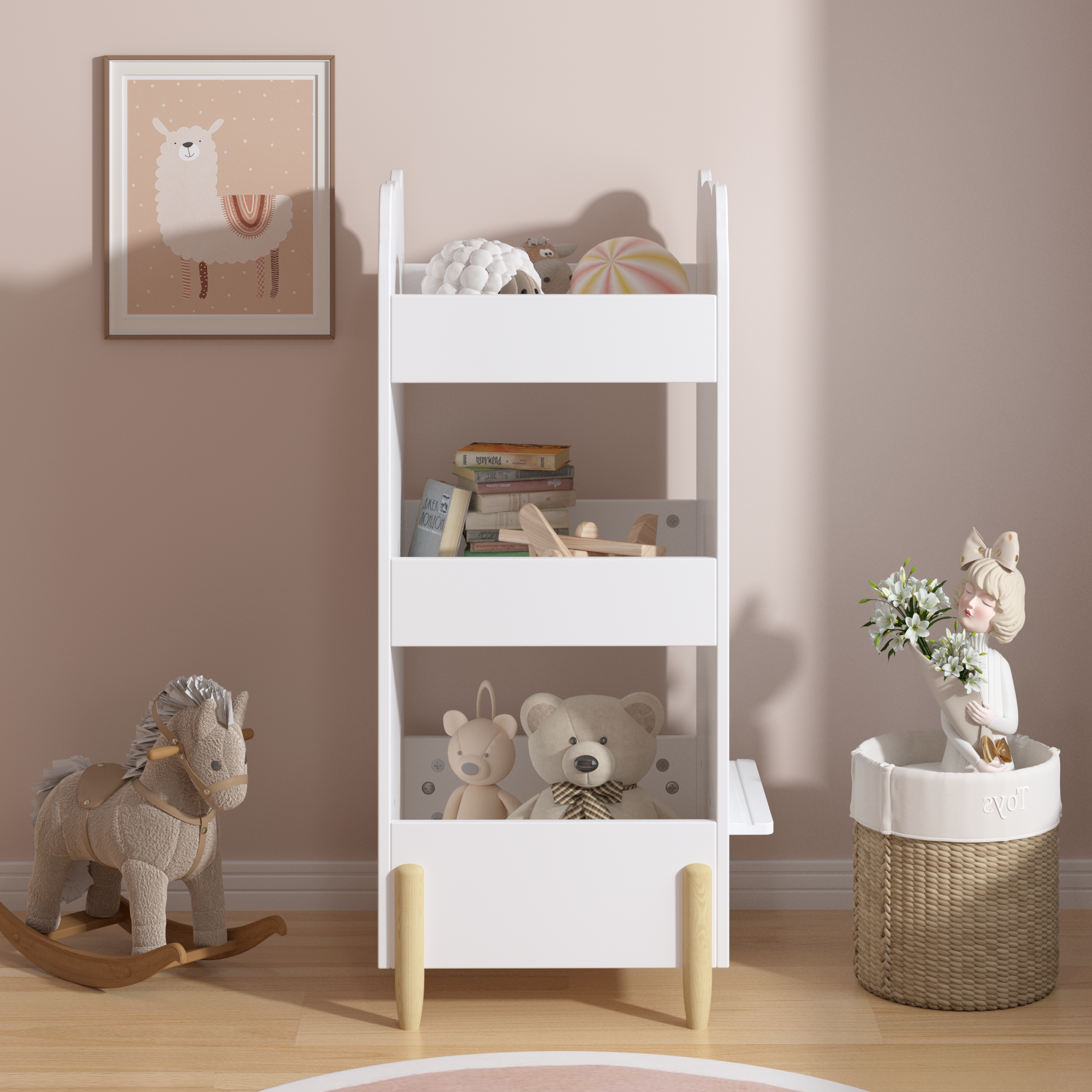 Kids Bookshelf with Chalkboard Side – Bear-Shaped Wooden Bookcase with 3-Tier Storage, Drawing Board for Toddlers, Toy and Bo