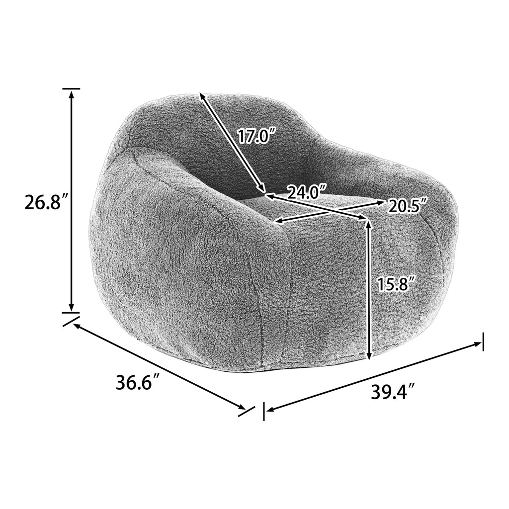 Giant Bean Bag Chair for Adults, Spacious Memory Foam Bean Bag Sofa with Armrests in Light Gray Teddy Fabric, Comfy Seating for Living Room or Bedroom - Grand Goldman Shop