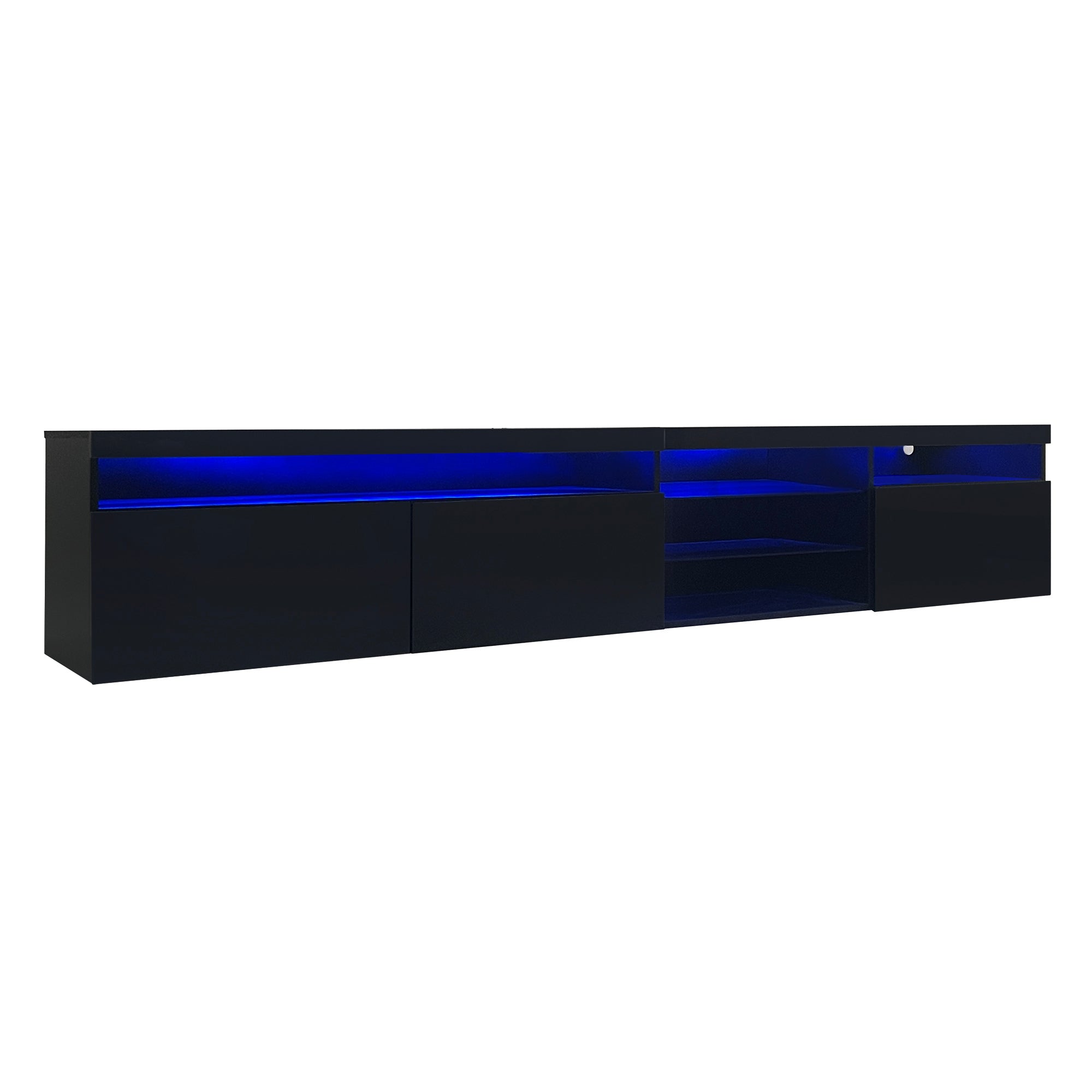 Unique Design TV Stand with 2 Glass Shelves, Ample Storage Space Media Console for TVs Up to 105', Versatile TV Cabinet with LED Color Changing Lights for Living Room, Black (OLD SKU: WF314584AAB) - Grand Goldman Shop