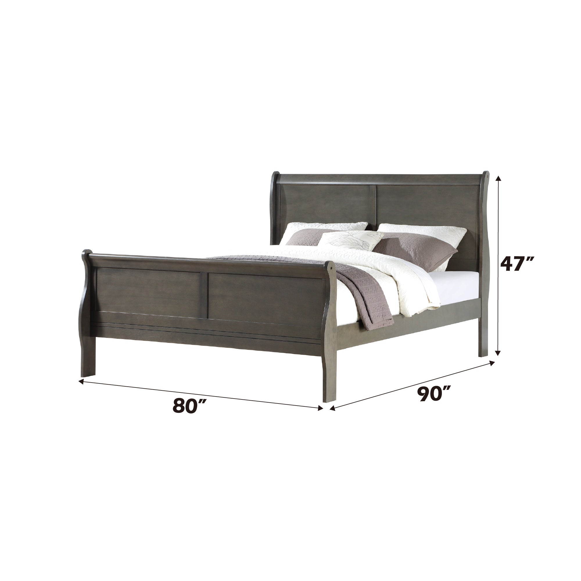 Louis Philippe Dark Gray Finish 4 PCS Bedroom Set (E. King) - Grand Goldman Shop