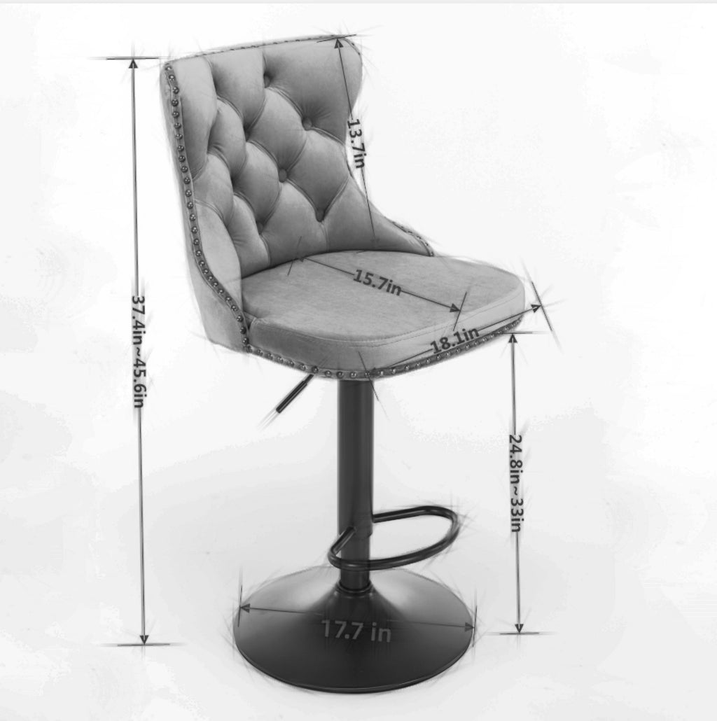 A&A Furniture,Swivel Velvet Barstools Adjusatble Seat Height from 25-33 Inch,17.7 inch base, Modern Upholstered Bar Stools with Backs Comfortable Tufted for Home Pub and Kitchen Island,Black,Set of 2 - Grand Goldman Shop