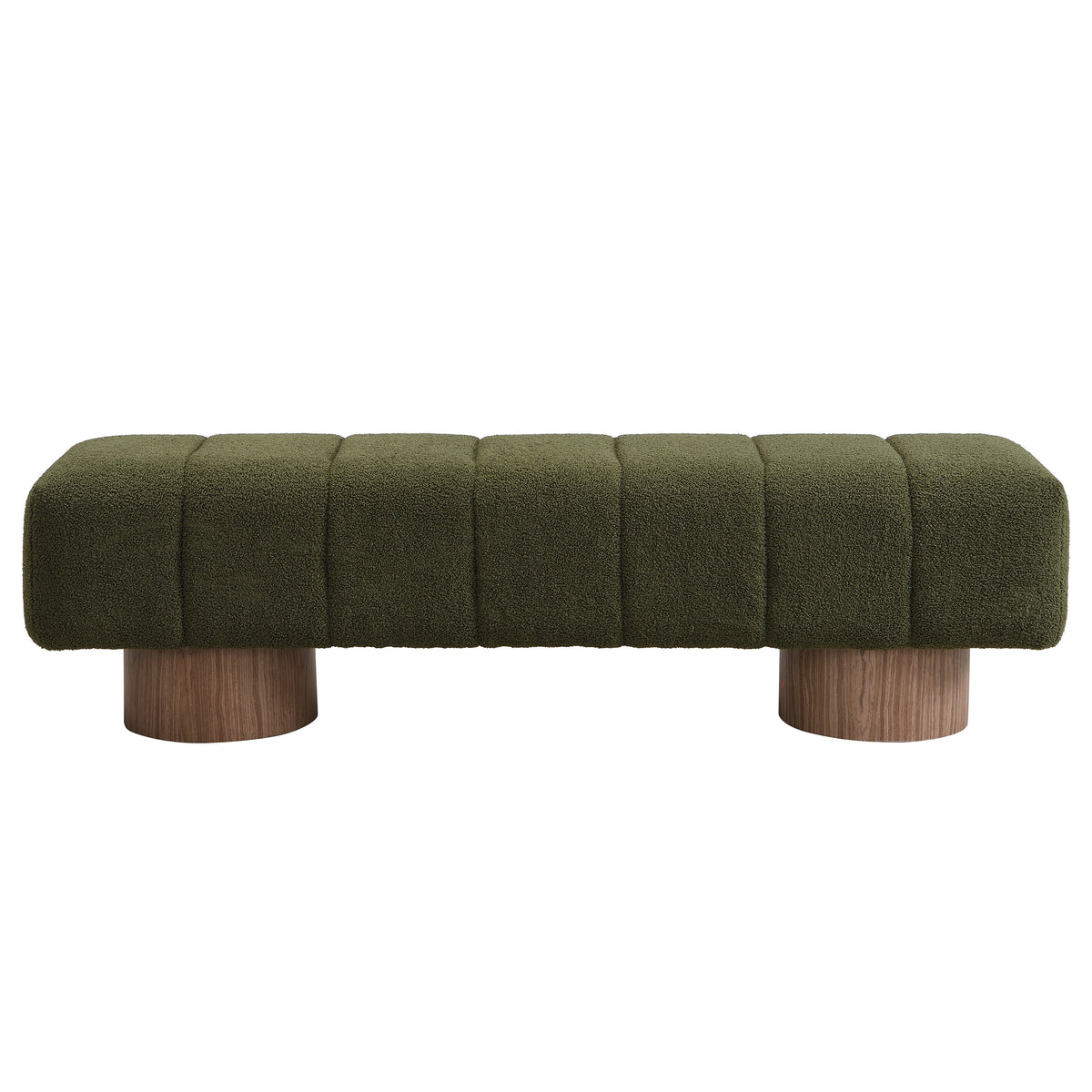 Upholstered Dining Bench for Dining Room, No-Assembly End of Bed Entryway Bench Ottoman for Bedroom Living Room, Green Boucle Fabric Stool Top Wood Leg 300 LBS Weight Capacity - Grand Goldman Shop