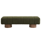 Upholstered Dining Bench for Dining Room, No-Assembly End of Bed Entryway Bench Ottoman for Bedroom Living Room, Green Boucle Fabric Stool Top Wood Leg 300 LBS Weight Capacity - Grand Goldman Shop