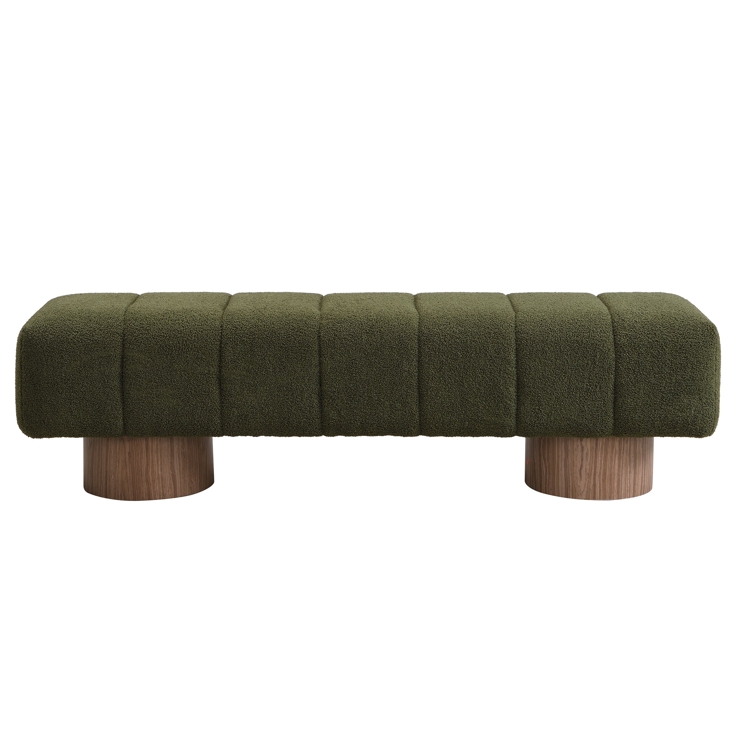 Upholstered Dining Bench for Dining Room, No-Assembly End of Bed Entryway Bench Ottoman for Bedroom Living Room, Green Boucle Fabric Stool Top Wood Leg 300 LBS Weight Capacity - Grand Goldman Shop