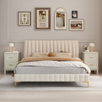Modern  Nightstand with 2 Drawers, Bedroom Bedside Table with Gold Handles, Sturdy Wood Accent Table for Small Spaces, Living Room, Kids Room & Guest Room-Off White - Grand Goldman Shop