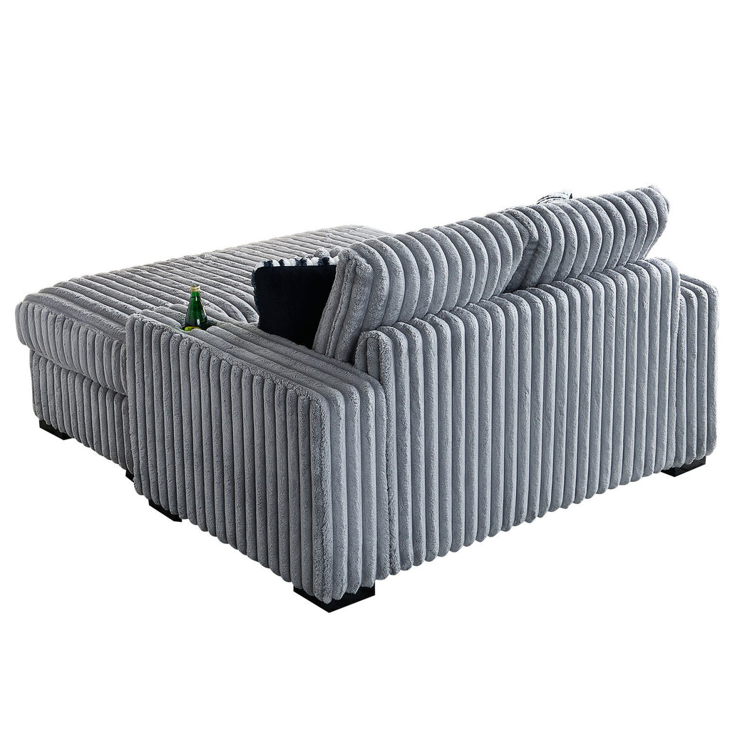 61.42Inch Square Arm Loveseat With Ottoman, 2PCS Back Cushions and 4PCS Toss Pillows, Cupholder,Bluetooth Speaker,Wireless Charger,USB Ports for Living Room and Bedroom,Light Grey - Grand Goldman Shop