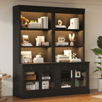 83.4'Tall Bookshelf Suite with LED Lighting, Modern Bookcases with Glass Doors and Drawers,2-Piece Set Storage Bookcase Suite
