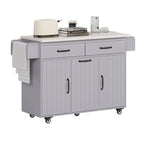 K&K Kitchen Island with Trash Can Storage Cabinet, Kitchen Cart with Drop Leaf, Spice Rack, Towel Rack and Drawer, Rolling Kitchen Island on Wheels with Adjustable Shelf, Grey - Grand Goldman Shop