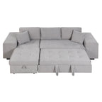 Modern Reversible L-Shape Pull Out Sleeper Sofa with Storage Chaise and Stools, Gray Linen, 104.5' - Grand Goldman Shop