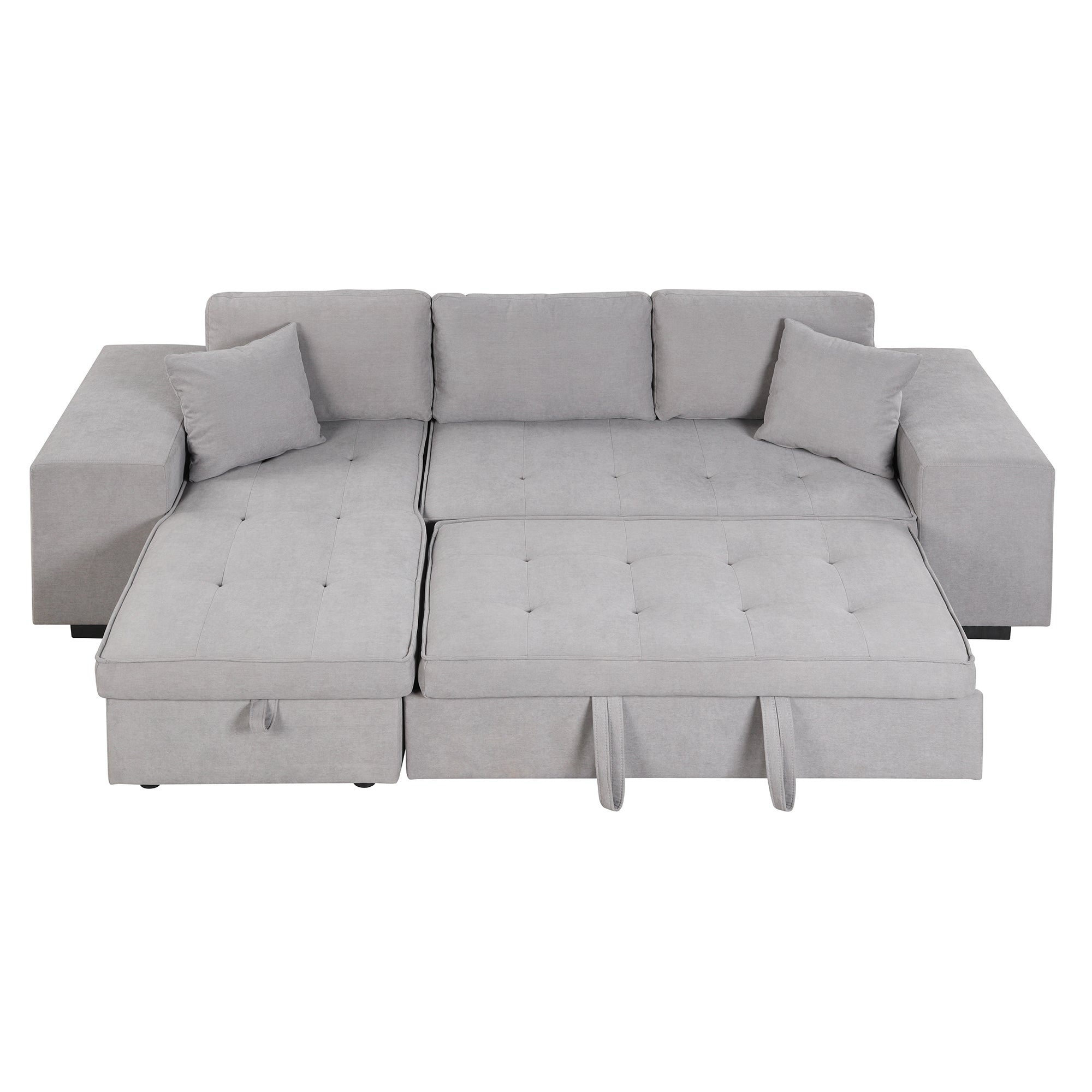 Modern Reversible L-Shape Pull Out Sleeper Sofa with Storage Chaise and Stools, Gray Linen, 104.5' - Grand Goldman Shop