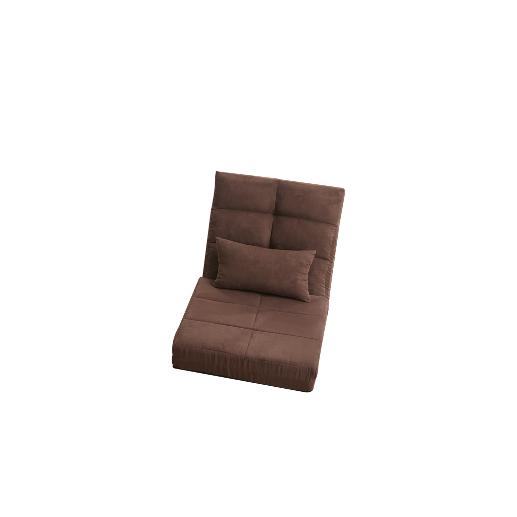 Modern Triple Fold-Down Brown Metal Frame Sofa Bed with 5 Reclining Positions and Pillow – Adjustable Upholstered Floor Couch for Gaming or Guest Room - Grand Goldman Shop