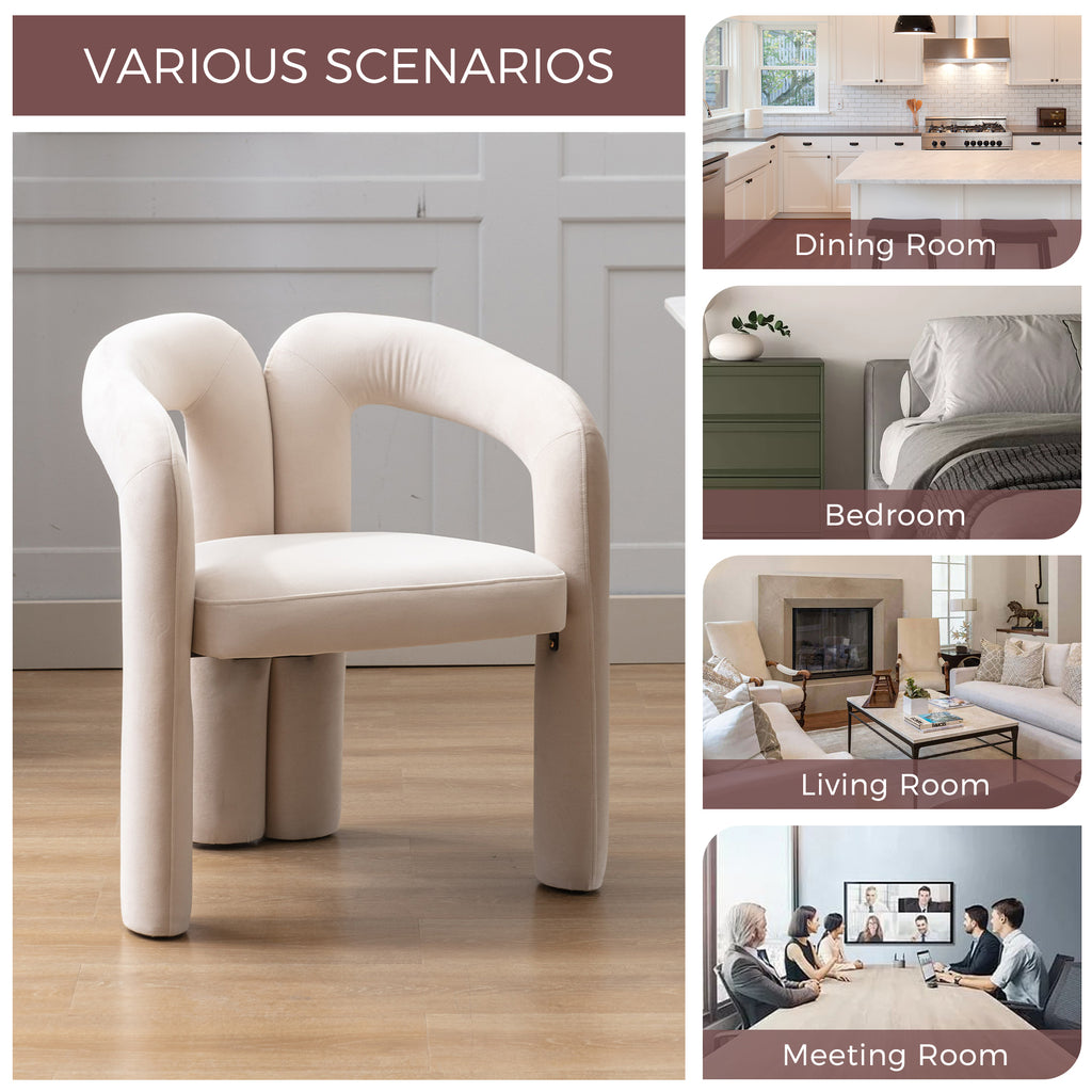 Contemporary Designed Velvet Fabric Upholstered Accent/Dining Chair /Barrel Side Chairs Kitchen Armchair for Living Room set of 2 (Beige Velvet) - Grand Goldman Shop